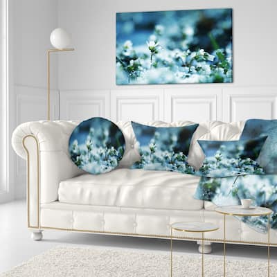 Designart 'White Flowers on Blue Background' Floral Throw Pillow
