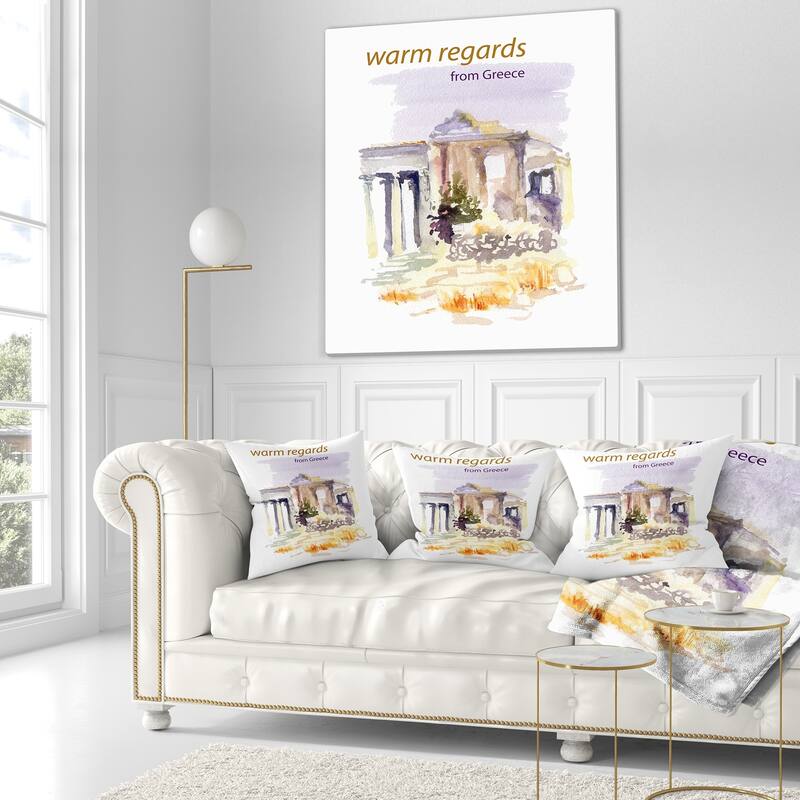 Designart 'Old Greece Vector Illustration' Cityscape Painting Throw Pillow