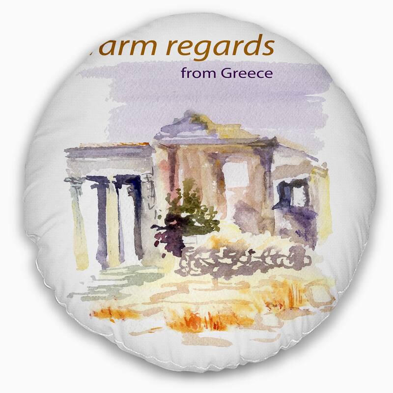 Designart 'Old Greece Vector Illustration' Cityscape Painting Throw Pillow