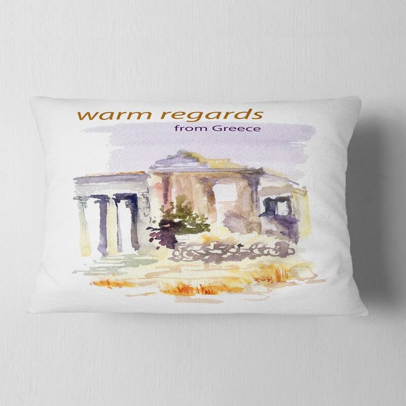Designart 'Old Greece Vector Illustration' Cityscape Painting Throw Pillow