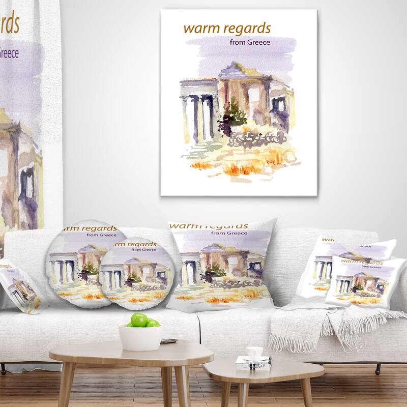 Designart 'Old Greece Vector Illustration' Cityscape Painting Throw Pillow