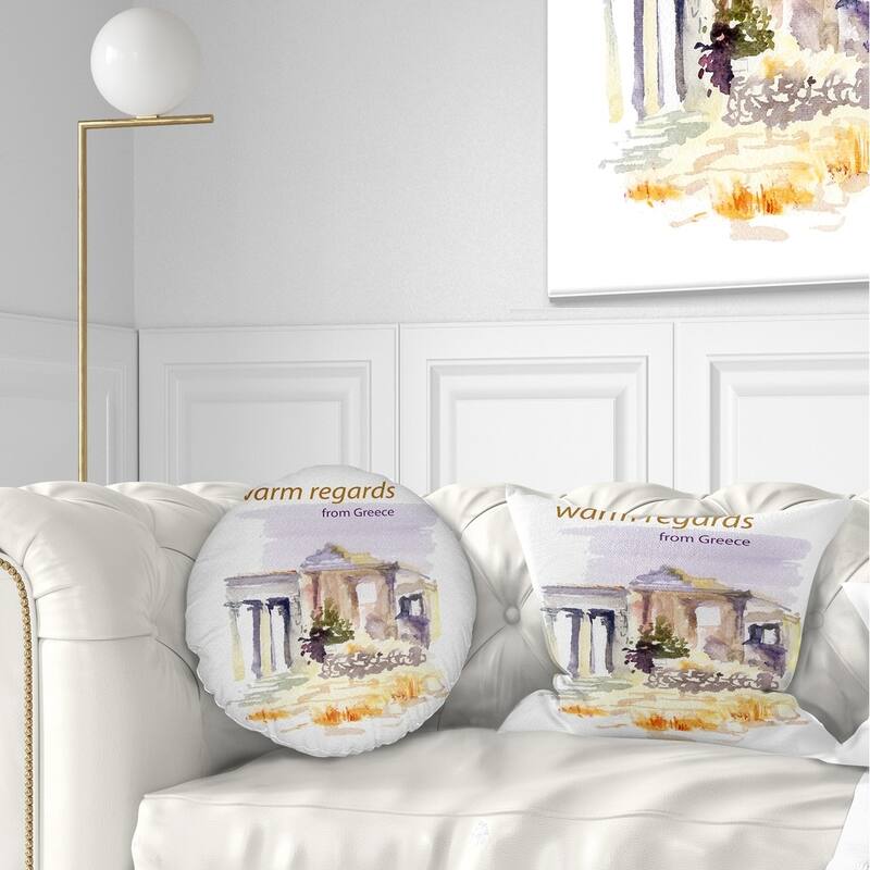 Designart 'Old Greece Vector Illustration' Cityscape Painting Throw Pillow - Rectangle - 12 in. x 20 in. - Medium