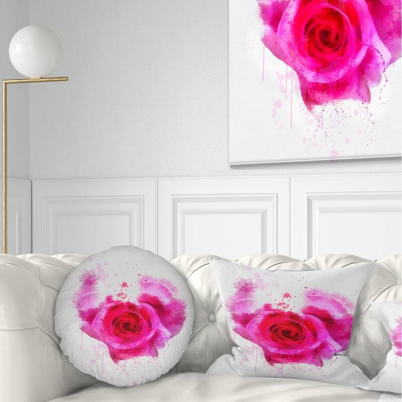 Designart 'Pink Hand drawn Rose on White' Floral Throw Pillow - Round - 16 inches round - Small