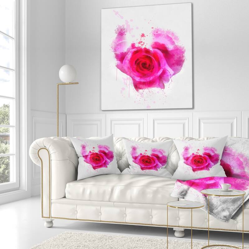 Designart 'Pink Hand drawn Rose on White' Floral Throw Pillow
