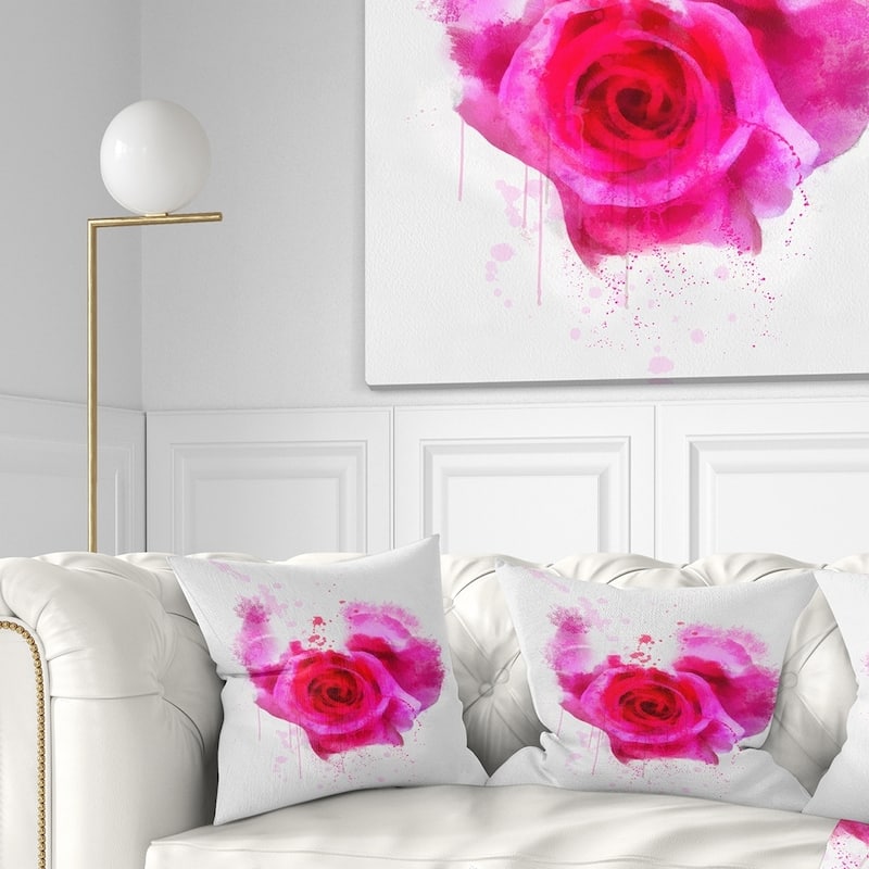 Designart 'Pink Hand drawn Rose on White' Floral Throw Pillow - Square - 16 in. x 16 in. - Small