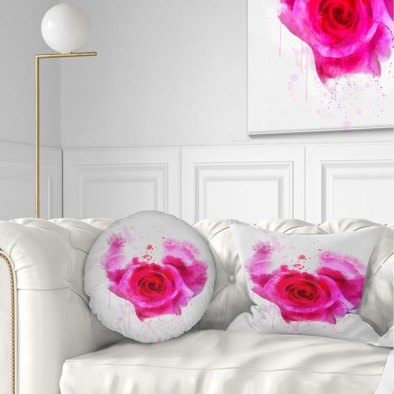 Designart 'Pink Hand drawn Rose on White' Floral Throw Pillow - Rectangle - 12 in. x 20 in. - Medium