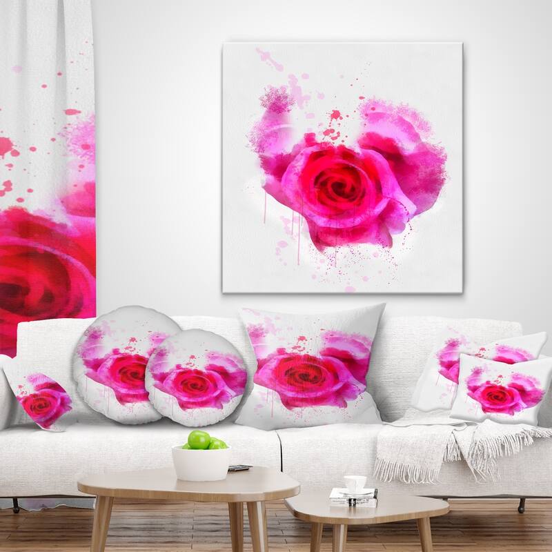 Designart 'Pink Hand drawn Rose on White' Floral Throw Pillow