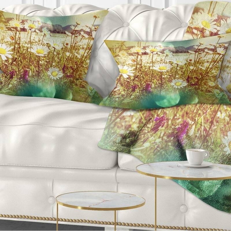 Designart 'Beautiful Blossom Chamomile Flowers' Floral Throw Pillow - Rectangle - 12 in. x 20 in. - Medium