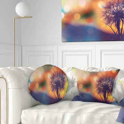 Designart 'Dandelion Flower on Orange Background' Floral Throw Pillow