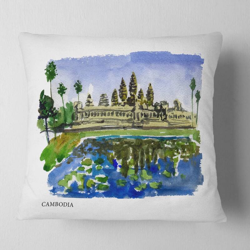 Designart 'Cambodia Vector Illustration' Cityscape Painting Throw Pillow