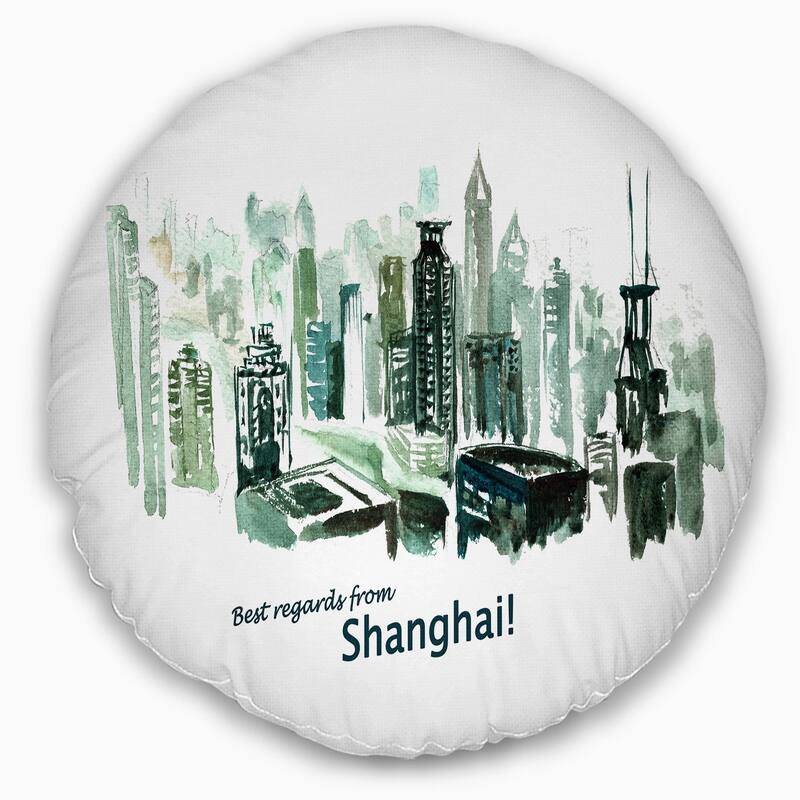 Designart 'Shanghai Vector Illustration' Cityscape Painting Throw Pillow