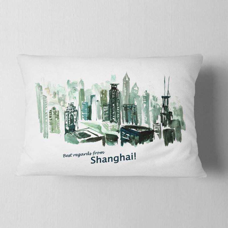 Designart 'Shanghai Vector Illustration' Cityscape Painting Throw Pillow