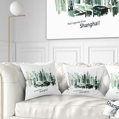 Designart 'Shanghai Vector Illustration' Cityscape Painting Throw Pillow
