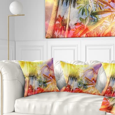 Designart 'Yellow Retro Palm Trees' Landscape Painting Throw Pillow
