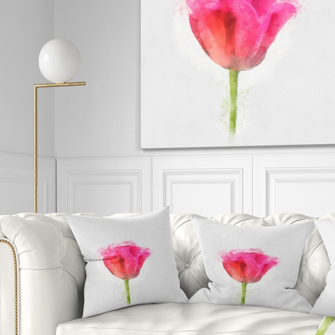 Designart undefinedBloomy Pink Tulip on White Drawingundefined