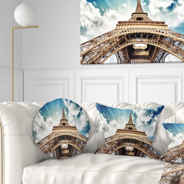 Designart 'Paris Eiffel Towerwith Fast Moving Clouds' Photography Throw Pillow