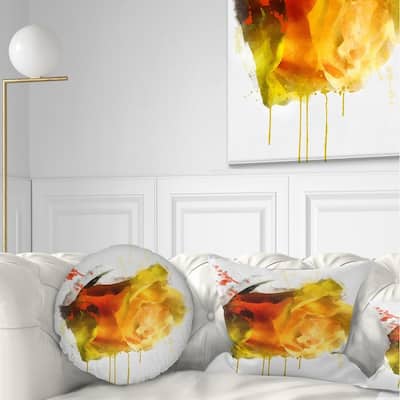 Designart 'Yellow Hand drawn Rose on White' Floral Throw Pillow