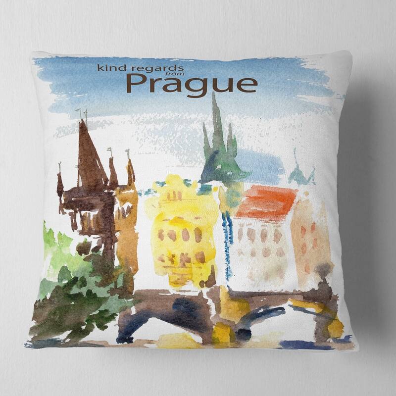 Designart 'Old Prague Vector Illustration' Cityscape Painting Throw Pillow