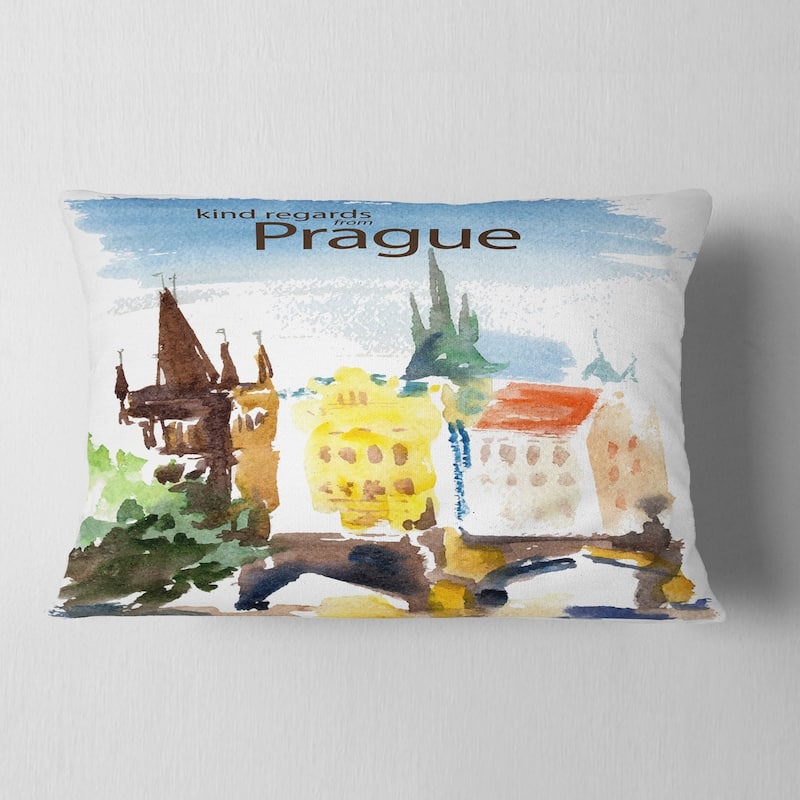Designart 'Old Prague Vector Illustration' Cityscape Painting Throw Pillow