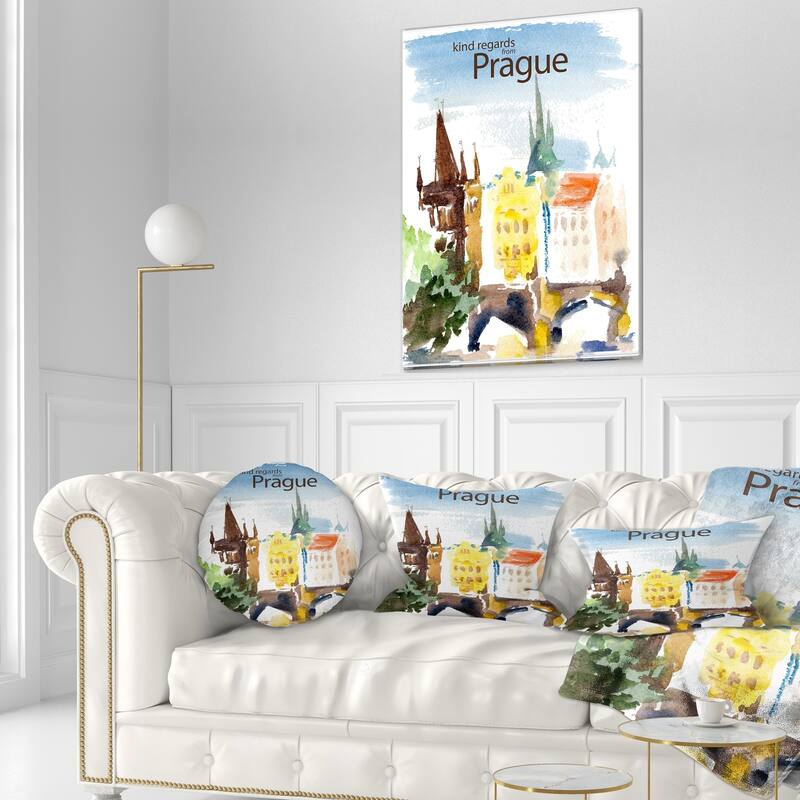Designart 'Old Prague Vector Illustration' Cityscape Painting Throw Pillow