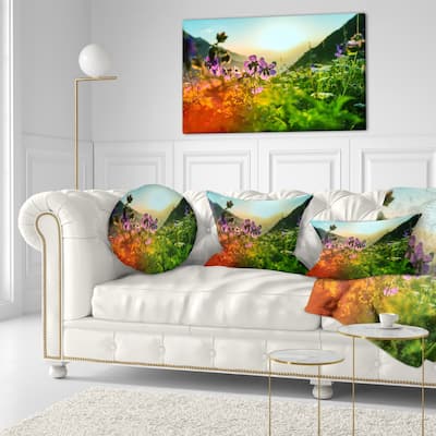 Designart 'Multicolor Mountains Meadow View' Floral Throw Pillow