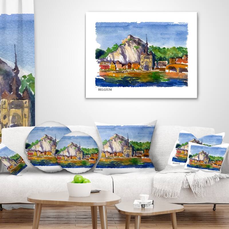 Designart 'Belgium Vector Illustration' Cityscape Painting Throw Pillow