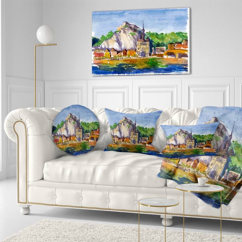 Designart 'Belgium Vector Illustration' Cityscape Painting Throw Pillow