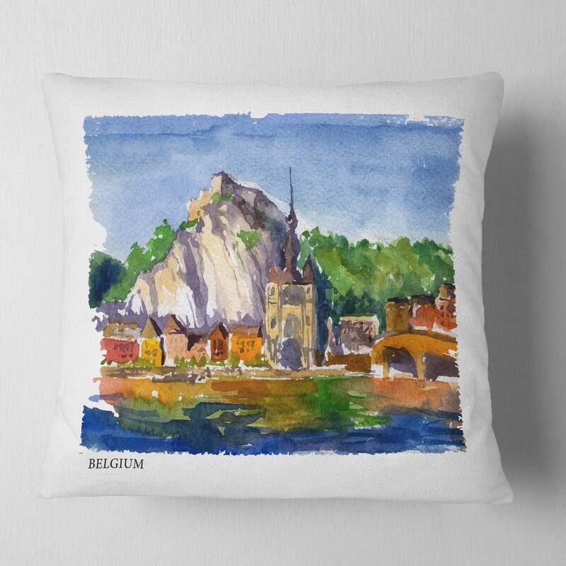 Designart 'Belgium Vector Illustration' Cityscape Painting Throw Pillow
