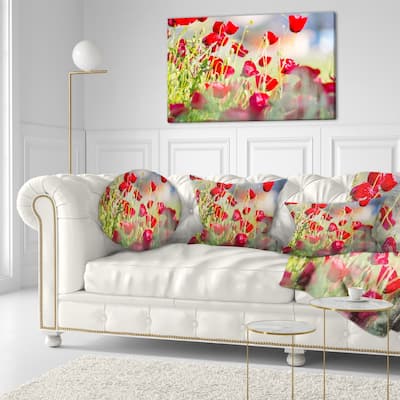 Designart 'Beautiful Red Poppy Flowers View' Floral Throw Pillow