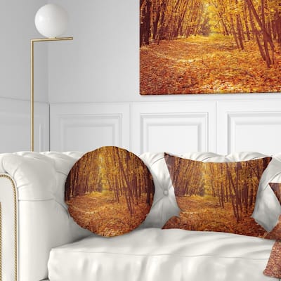 Designart 'Yellow Forest and Fallen Leaves' Modern Forest Throw Pillow