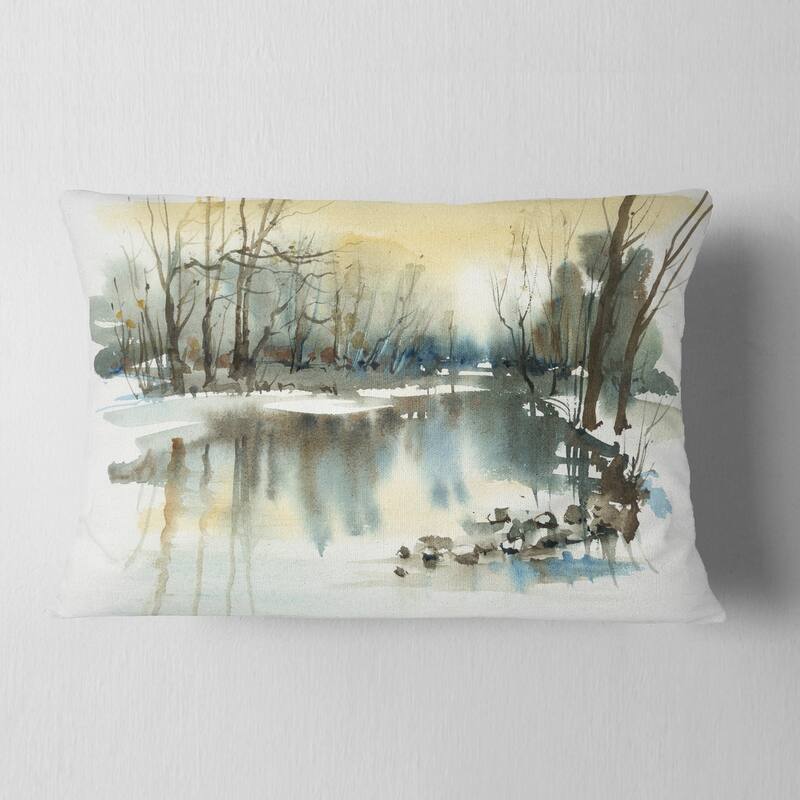 Designart 'River in Winter' Landscape Painting Throw Pillow