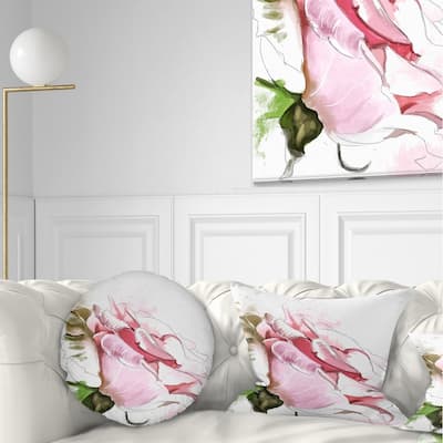 Designart 'Pink Rose Illustration on White' Floral Throw Pillow