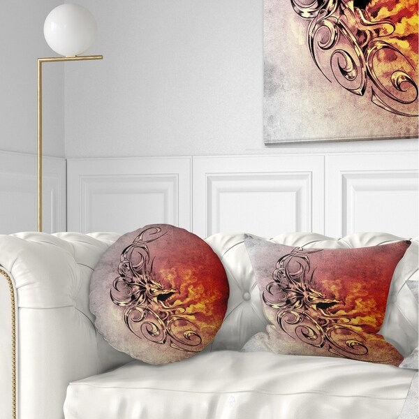 Designart 'Medieval Dragon Tattoo Sketch' Abstract Throw Pillow