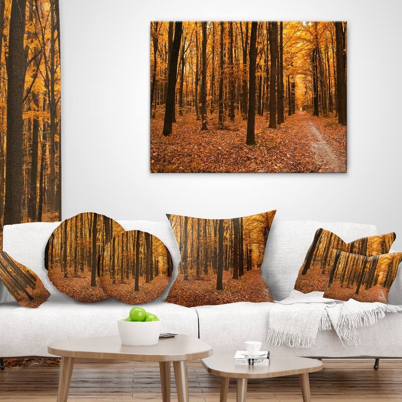Designart 'Yellow Trees and Fallen Leaves' Modern Forest Throw Pillow