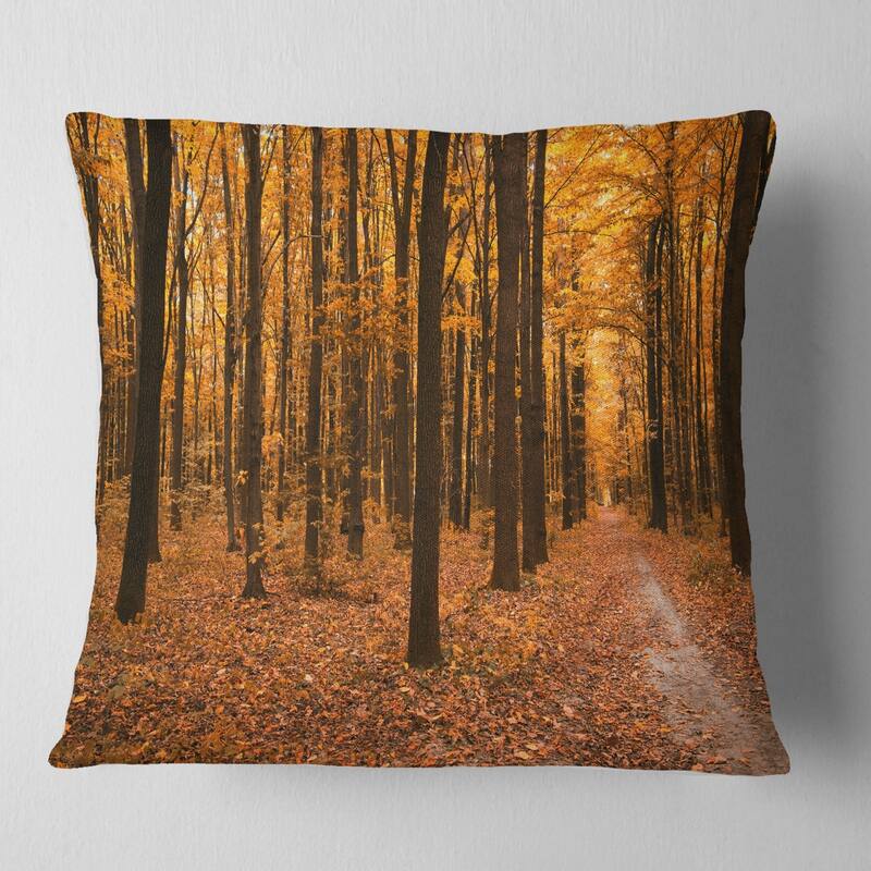 Designart 'Yellow Trees and Fallen Leaves' Modern Forest Throw Pillow - Square - 26 in. x 26 in. - Large