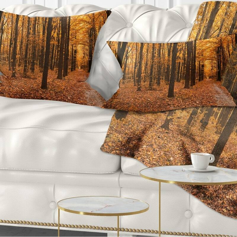 Designart 'Yellow Trees and Fallen Leaves' Modern Forest Throw Pillow - Rectangle - 12 in. x 20 in. - Medium