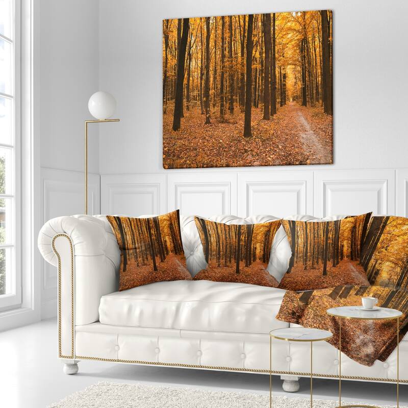 Designart 'Yellow Trees and Fallen Leaves' Modern Forest Throw Pillow