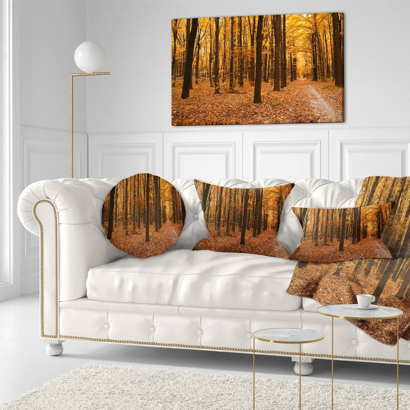Designart 'Yellow Trees and Fallen Leaves' Modern Forest Throw Pillow