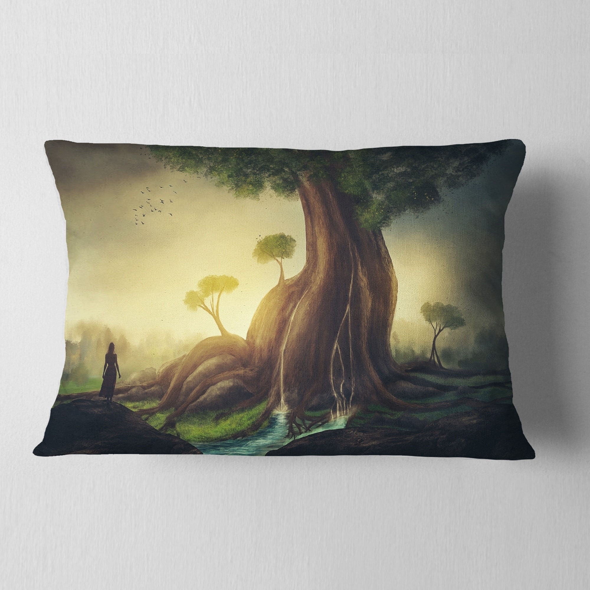 Designart Giant Tree with Woman - Abstract Throw Pillow - 18x18