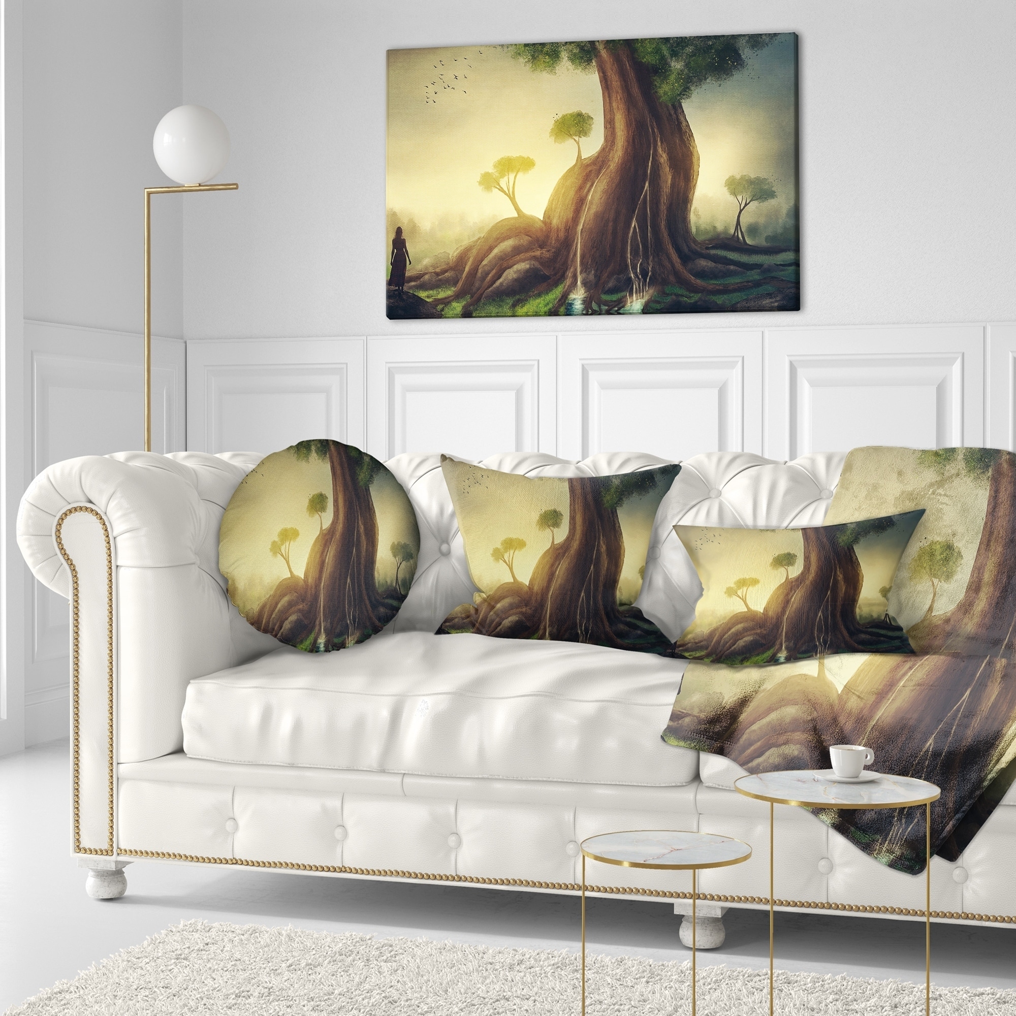 Designart Giant Tree with Woman - Abstract Throw Pillow - 18x18