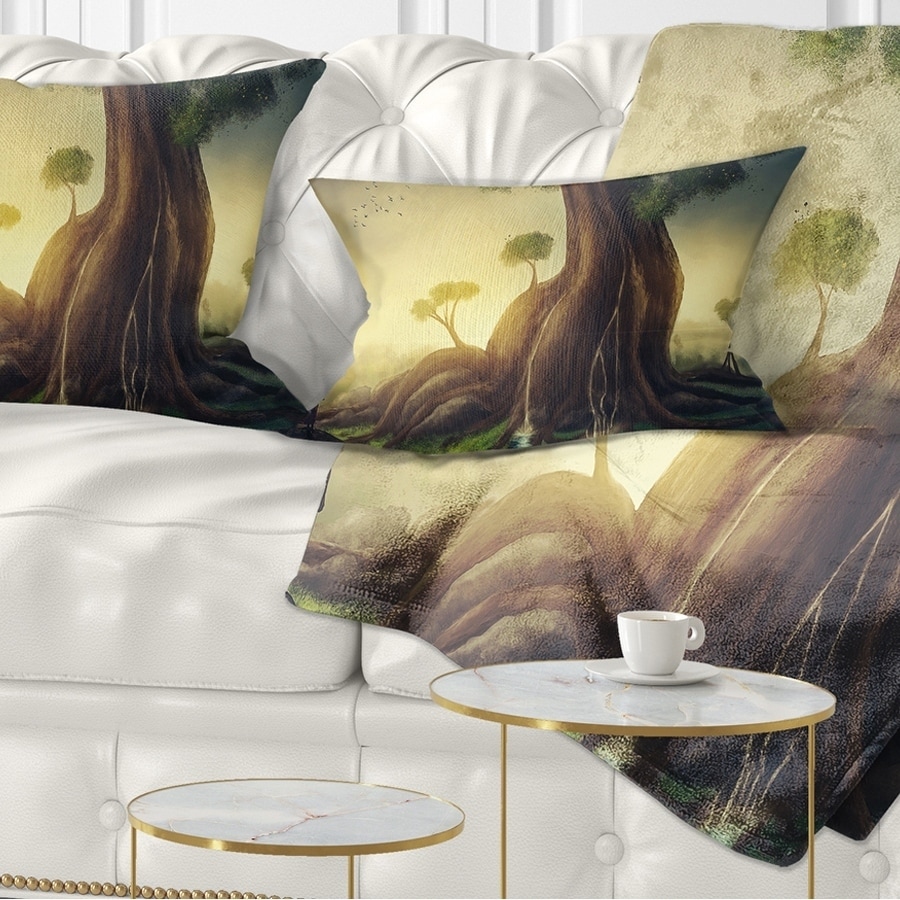 Designart Giant Tree with Woman - Abstract Throw Pillow - 18x18