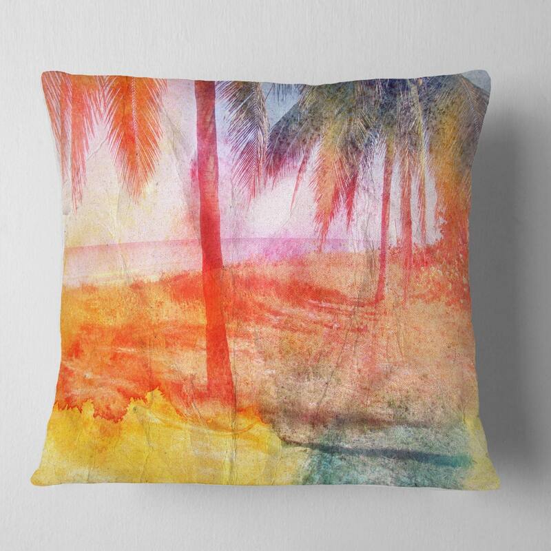 Designart 'Red Retro Palm Trees' Landscape Painting Throw Pillow