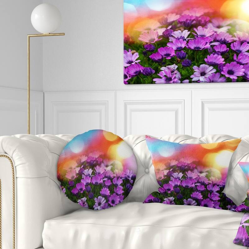 Designart 'Beautiful Little Purple Flowers' Floral Throw Pillow - Round - 16 inches round - Small