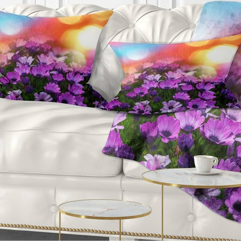 Designart 'Beautiful Little Purple Flowers' Floral Throw Pillow - Rectangle - 12 in. x 20 in. - Medium