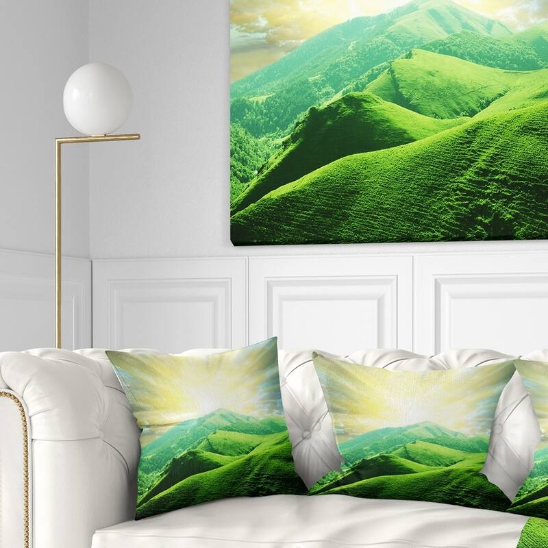 Designart 'Green Mountains under Sun' Landscape Printed Throw Pillow - Square - 26 in. x 26 in. - Large