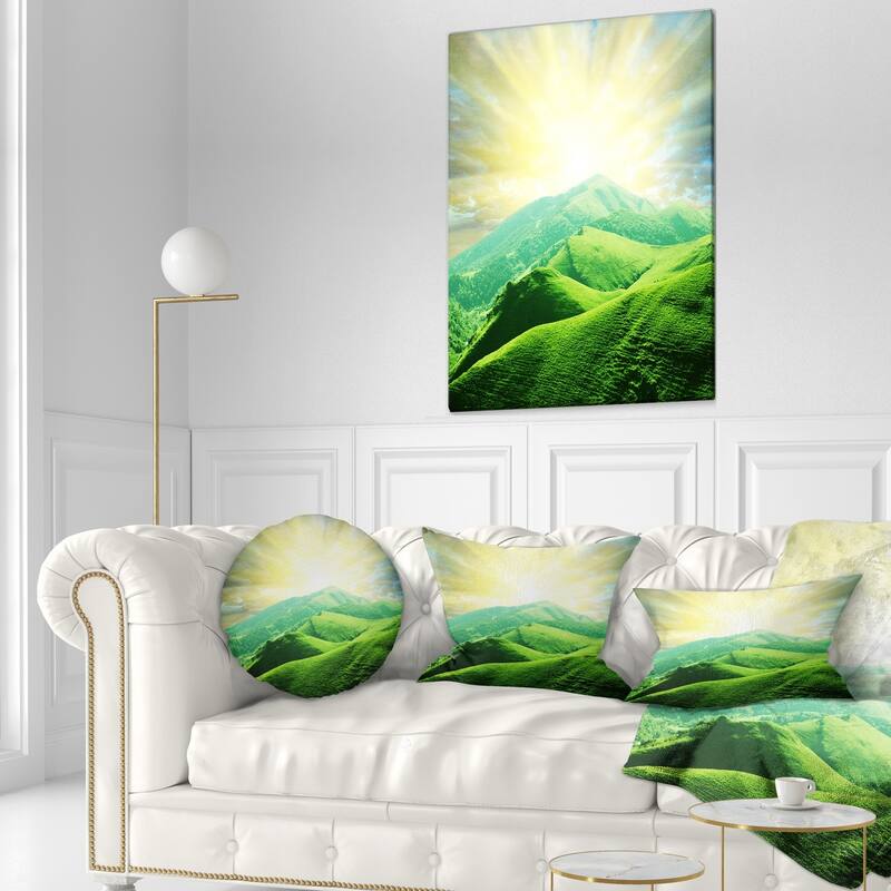 Designart 'Green Mountains under Sun' Landscape Printed Throw Pillow