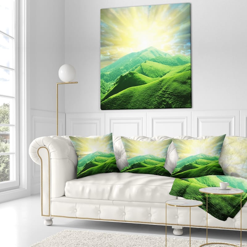 Designart 'Green Mountains under Sun' Landscape Printed Throw Pillow