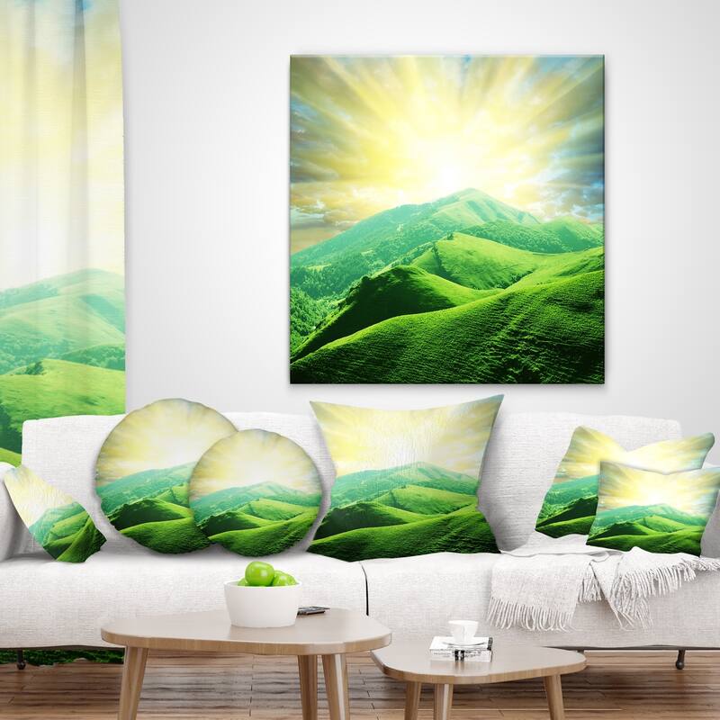 Designart 'Green Mountains under Sun' Landscape Printed Throw Pillow