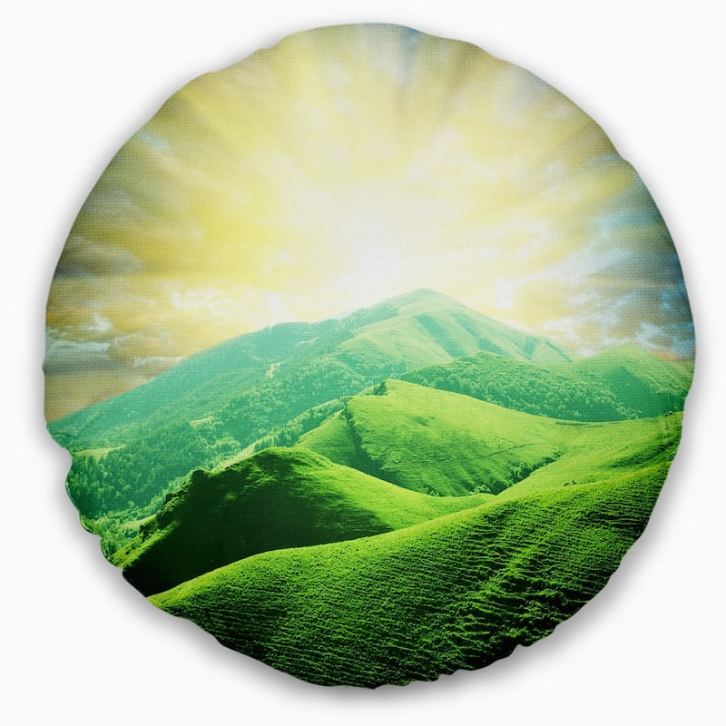 Designart 'Green Mountains under Sun' Landscape Printed Throw Pillow