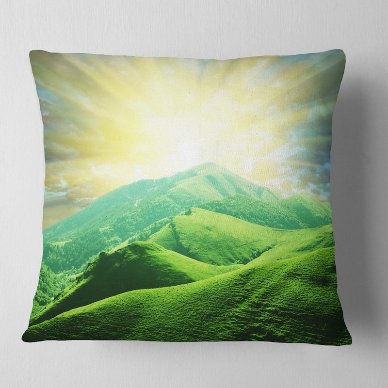 Designart 'Green Mountains under Sun' Landscape Printed Throw Pillow